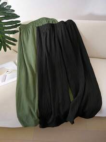 SHEIN Tall CURVE 两件套加大码纯色扭结口袋休闲宽松裤套装 - 彩色 - 查看 3