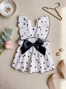 PETSIN One Piece Cute Romantic Heart Strap Ruffled Hem Pet Dress - Black and White - View 2