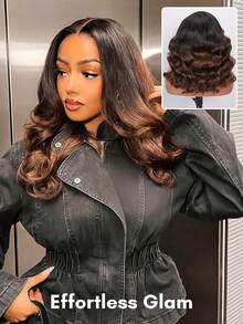 ALL READY WIG T1B/4 Ombre Highlight Bob Wig Human Hair 14 Inch Body Wave Bob Wig Loose Wavy 8x5 Lace Front Glueless Drawstring Wig Pre Plucked 180% Density Ready To Go Wig - T1B/4 - View 3