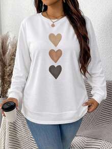 EMERY ROSE Sweatshirt Wanita Putih Campuran Katun dengan Gambar Hati - Lengan Panjang, Kasual, Musim Gugur - Putih - View 5