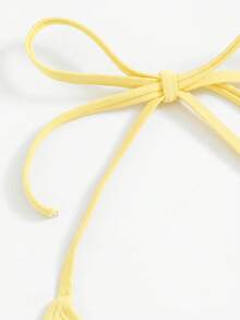 Sweetra Solid Color Two-Piece Swimsuit Set For Vacation Beach - Yellow - View 3
