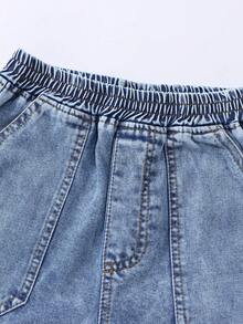 SHEIN 女童牛仔寬腿褲 春夏新品 休閒波西米亞風 祭典平腰鬆緊腰帶口袋寬腿牛仔褲 日常OOTD必備 淺洗藍牛仔色 春夏度假彈性腰帶設計 寬鬆直筒寬腿版型 舒適棉質牛仔面料 日常百搭T恤穿搭 春夏度假日常出遊聚會 - 淺色水洗藍 - 查看 7