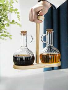 1pc High Borosilicate Glass Oil Bottle With Wooden Stand And Lid, Soy Sauce/Vinegar Dispenser, Heat Resistant Kitchen Liquid Storage - View 6