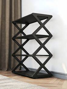 4-Tier Foldable X-Frame Plastic Shoe Rack Vintage No Assembly Required Durable Multi-Purpose For Entryway Closet Kitchen Book Shelf Storage - Multicolor - View 9