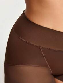SHAPORA Shorts moldeadores de Body con malla de contraste de unicolor para mujer - Café integral - Ver 5