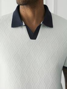 HUEFORM 男士老錢風商務休閒對比飾邊紋理短袖 Polo 衫，父親節禮物，正式款 - 白色 - 查看 4