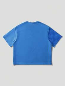 ROMWE MEN Camiseta de manga corta con cuello redondo y estampado de personajes de dibujos animados para hombre - Azul - Ver 2