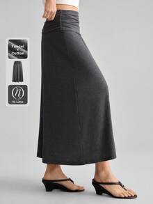 Ontre Women's Gray Comfortable Skin-Friendly Premium Fabric Fitted Waist Gathered A-Line Skirt, Modern Casual Bohemian Vacation Daily Holiday Work Summer - Dark Grey - View 4