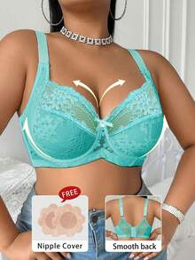 Divavoom Sujetador con encaje y parches, con aros y decoración de moño, lencería de elevación, talla grande, 1 pieza - Azul - Ver 3