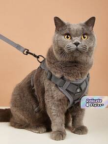 1pc Adjustable Leash And Leash Suit, Vest With Chest Strap, Suitable For Small Dogs And Cats, Reflective Mesh Leash, Suitable For Small Dogs And Cats. - Grey - View 1