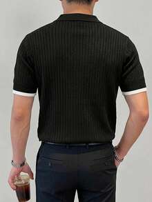 DAZY Black Commuter Contrast White Trim Polo Collar Men's Knit Top Summer - Black - View 2