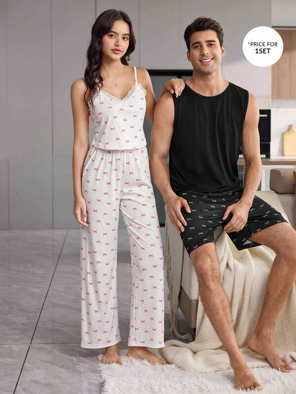 CoupledUp Men's Solid Color Tank Top Fine Ribbed Knit Casual Pajama Set