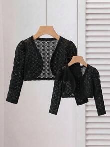 SHEIN Chaqueta/Abrigo de manga larga con mangas apiladas, tejido simple y lindo para niña bebé, para otoño/invierno - Negro - Ver 1