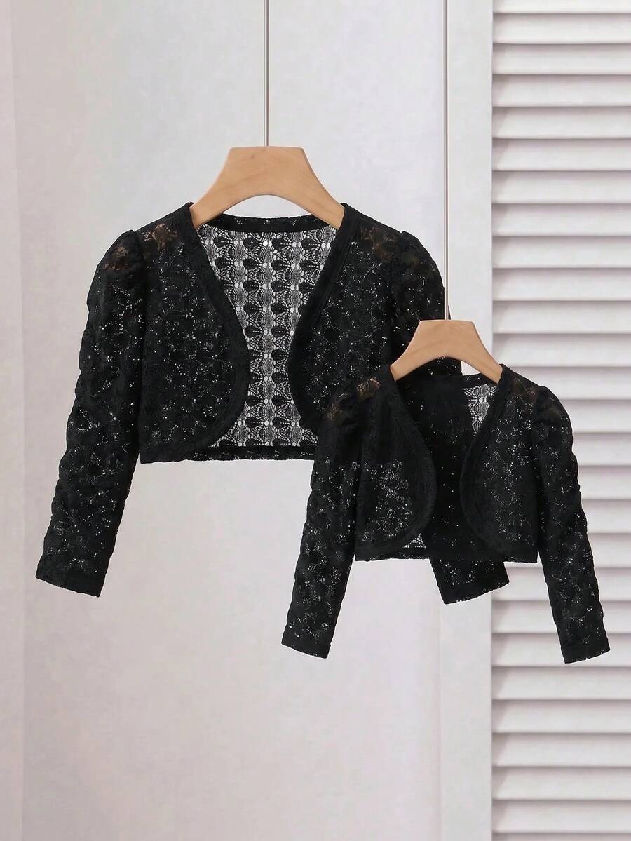 SHEIN Chaqueta/Abrigo de manga larga con mangas apiladas, tejido simple y lindo para niña bebé, para otoño/invierno - Negro - Ver 1