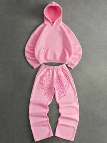 PAVTROS Men's Streetwear Hot-Selling Heart Towel Embroidery 3D Embroidery Friends Gathering Boyfriend Husband Gift Anniversary Gift Men's Hoodie Sweatshirt Set - Pink - View 3
