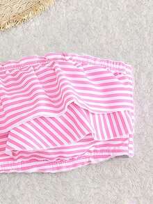 Swim Mod Set Bikini 2 Potong Wanita, Atasan Bandeau dengan Motif Polkadot di Seluruh Permukaan, Rok Ruffle Pinggang Rendah, Pakaian Renang Liburan Kasual - MultiWarna - View 5