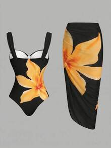 Swim Oasis 女款花卉印花細肩帶連身泳衣附罩裙 - 彩色 - 查看 2