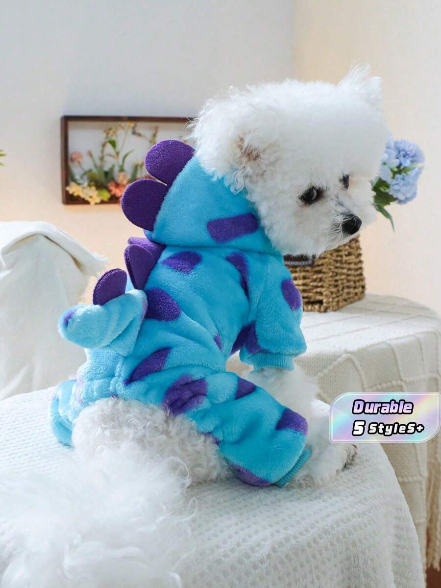1Pc Adorable Floral Dinosaur Costume Pet Clothes For Small Dogs Cats, Puppy Chihuahua, Perfect For Outdoor Walk, Birthday Party, Holiday, Daily Wear, Soft & Comfortable - Blue - View 1