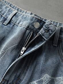 ROMWE MEN Street Life Shorts de mezclilla casuales para hombre con bolsillo y strass - Azul - Ver 4