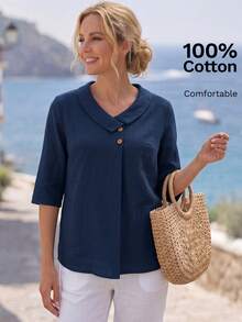 Faunlyn Women's Shirt Autumn Vacation Woman Going Out Office Vacation Top Country Concert Cute Casual Navy Blue - Blue - View 7
