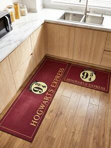 HARRY POTTER X SHEIN A Rubber Kitchen Long Carpet, Cartoon Printing Pattern, Nordic Light Luxury High-End Style Kitchen Mat, Long Running Carpet Laundry Carpet, The Fabric Is Thick And Foot-Feeling, Easy To Take Care Of, Machine Washable And Washable, Practical Entrance - Red - View 2