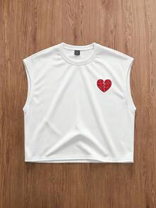 TOKVUE Men's Letter Heart Print Casual Versatile Daily Wear Top - White - View 3