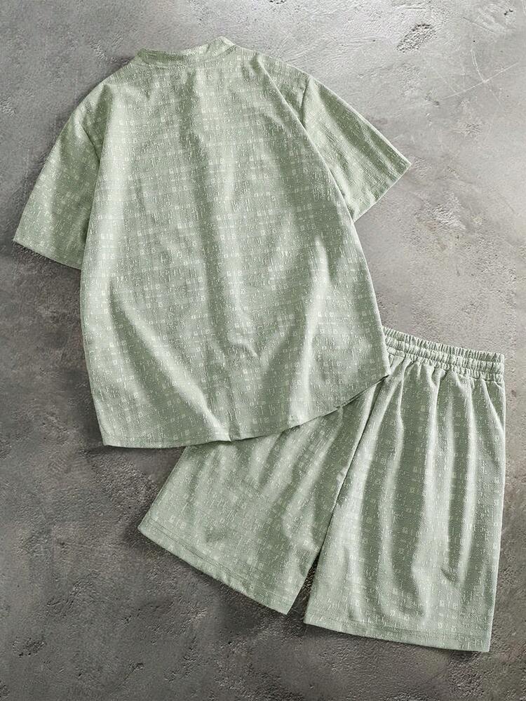 PAVTROS Men's Summer Casual Short Sleeve Shirt And Shorts Set - Green - View 2