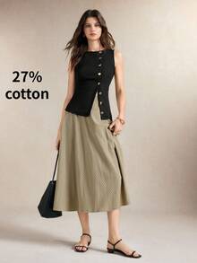 BizChic Brown Lace Trim High Waist Plaid Skirt, Elegant Sexy French Vintage Business Commute Date Vacation Halloween Back To School Party Birthday Office Slimming Elegant Versatile Autumn Daily Wedding Guest Church Special Occasion Formal Vacation Style Country Style Light Luxury Minimalist Casual - Multicolor - View 3