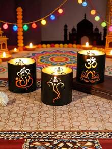 1/3 Stücke Diwali Metall Teelicht Kerzenhalter, Elefantenform Kerzenständer, Festival Schatten Projektion Dekoration für Party, Tisch & Zuhause Pooja Ornamente - rund - Übersicht 2