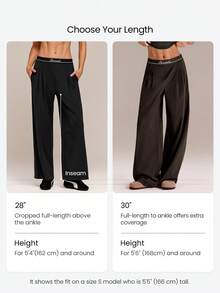 GLOWMODE Quick-Dry Jacquard Elastic Waist Wide Leg Pants With Side Pockets Daily Casual Wear  Spring Summer - Brown - View 5