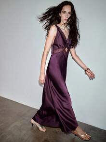 MOTF PREMIUM SPRING/SUMMER LACE PATCHWORK HOLLOW LONG SATIN DRESS, MODERN URBAN DATE - Purple - View 5