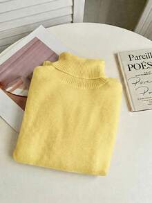 Franclia 歐美秋冬時尚百搭高領加厚抓絨修身長袖內搭針織毛衣 - Butter Yellow - 查看 5
