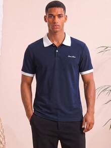 Manfinity VCAY 男士撞色字母短袖休闲商务 Polo 衫 - 查看 6