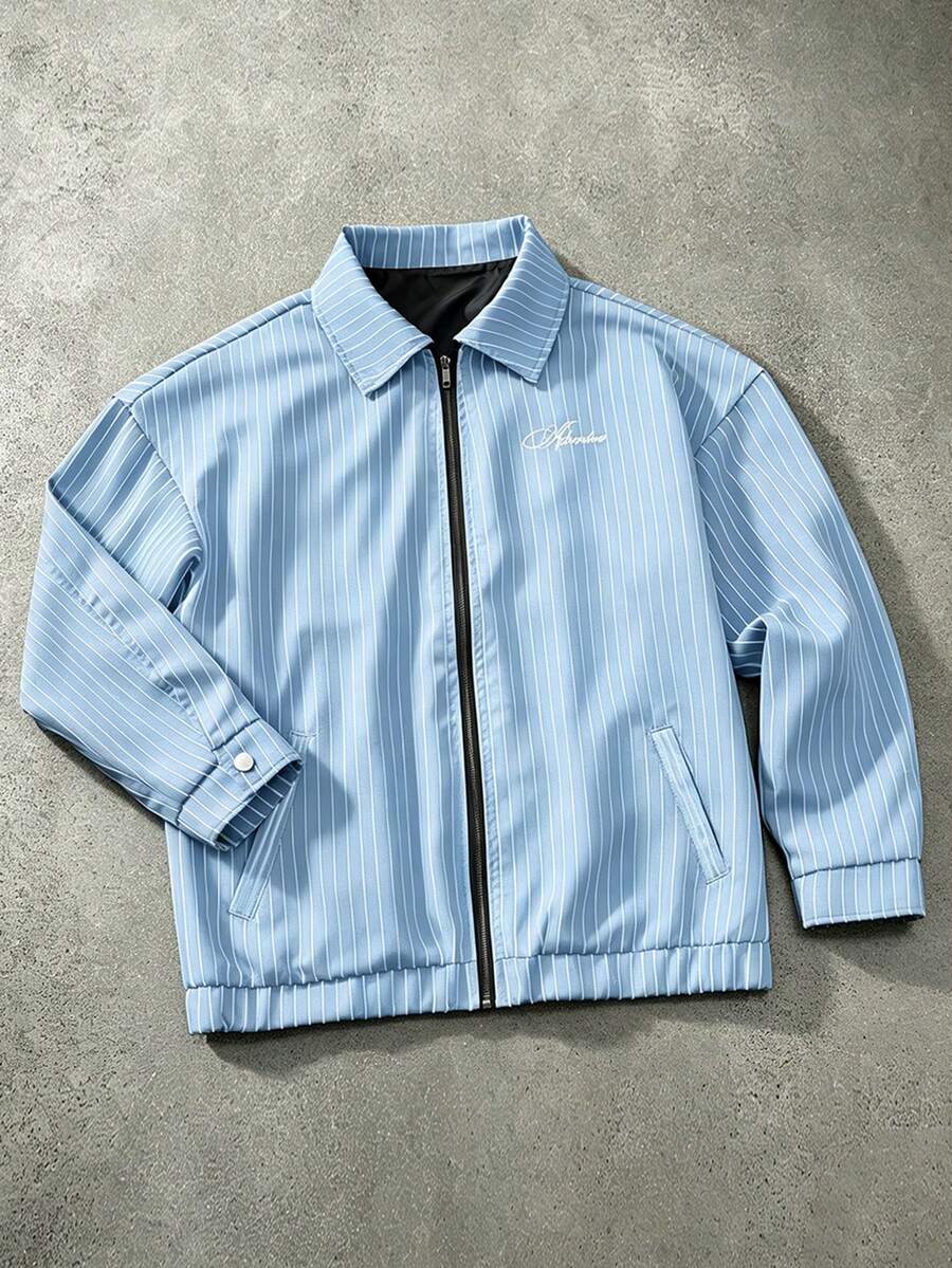 STYNVO Chaqueta casual a rayas para hombre primavera/otoño - Celeste - Ver 1
