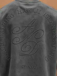 STYNVO 男士夏季休閒字母刺繡T恤 - 深灰色 - 查看 5