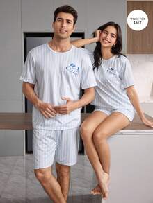 CoupledUp 男士短袖上衣與短褲可愛小狗印花睡衣套裝 - 彩色 - 查看 7