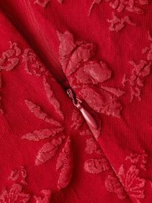 SHEIN MOD 女款緹花百褶優雅收腰細肩帶中長洋裝，適合約會與派對 - 紅色 - 查看 6