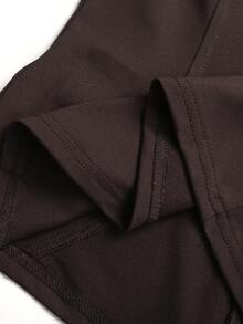SHEIN Teen Girls Autumn/Winter New Casual Sports Knit Brown Solid Color Stand Collar Slim Fit Jacket & Pants Set - Brown - View 6
