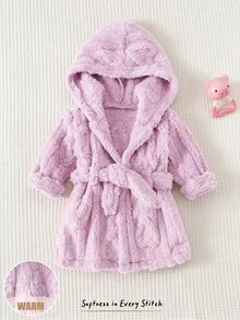 Cozy Pixies 新生兒男嬰女嬰保暖內裡加厚連帽長袖前綁帶晨袍 秋冬款 - 淡紫色 - 查看 9
