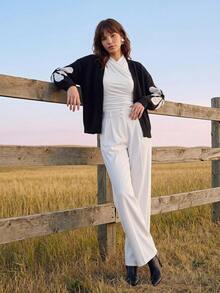 CAJUNI Autumn/Winter Casual Floral Pattern Cardigan - Black and White - View 1