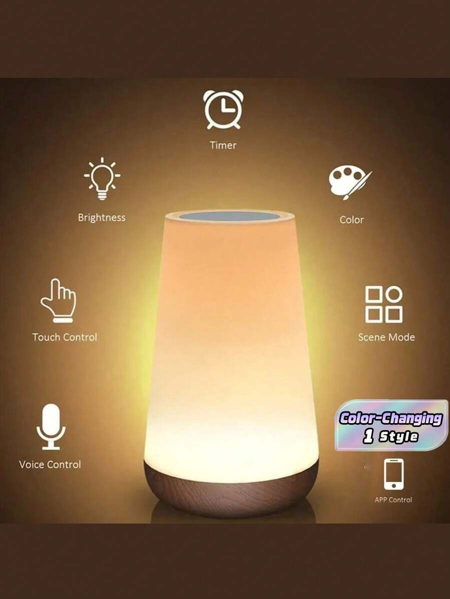 1PC LED Color Changing Table Lamp With Wood Grain 13 Color Changing Touch Night Light USB Rechargeable Desk Lamp Eye Care Desk Lamp Touch Pat Ambient Light For Bedside Study Restroom Outdoor - wood color - View 1