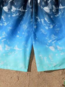 SHEIN Pantalones cortos de baño con cintura elástica y degradado para adolescentes, verano - Multicolor - Ver 5