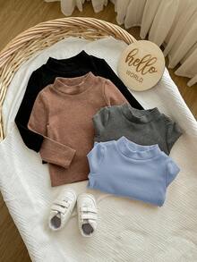 Babygirl Casual Versatile Knit Solid Color Long Sleeve Tops 4pcs/Set - Dusty Blue - View 6