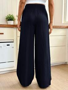 SHEIN Maternity Casual Versatile Solid Color Wide Leg Pants Fall - Navy Blue - View 2