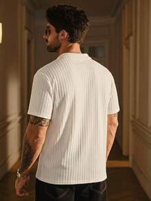 SIGLOCORE Camiseta casual de manga corta con media pechera de botones de unicolor para hombres - Blanco - Ver 2