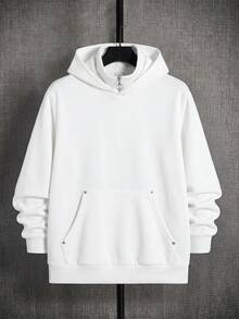 SHEIN 青少年男孩白色雙層領結構休閒大學風衛衣，舒適時尚簡約百搭，柔軟面料，適合日常穿著、上學、旅行、戶外運動，四季皆宜 - 白色 - 查看 3