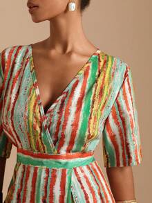 Vesra Women's Casual Tropical Boho Red Striped Jumpsuit For Vacation Summer Beach - Multicolor - View 3