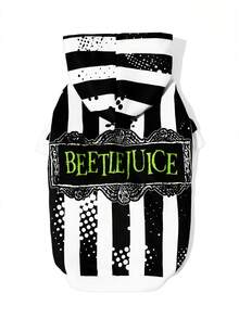 Beetlejuice X SHEIN 1件裝印花圖案寵物連帽衛衣，貓咪衣服，狗狗衣服，尺寸XXS-XXXXL，特小號，特大號，條紋，Logo，Underworld大魔導師 - 黑色 - 查看 6