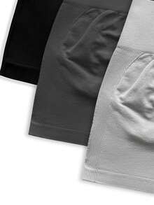 SHEIN Velisys Women's Plus Size Solid Color High Waist Seamless Sports Shorts Gym Pilates Black Light Blue Summer - Multicolor - View 5