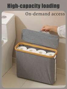1pc Large Capacity Foldable Covered Toilet Paper Holder - Space-Saving Bathroom Storage Box, Durable Composite Frame With Gray Fabric Surface, Modern Home Organization, Toilet Paper Storage Container. - Multicolor - View 2